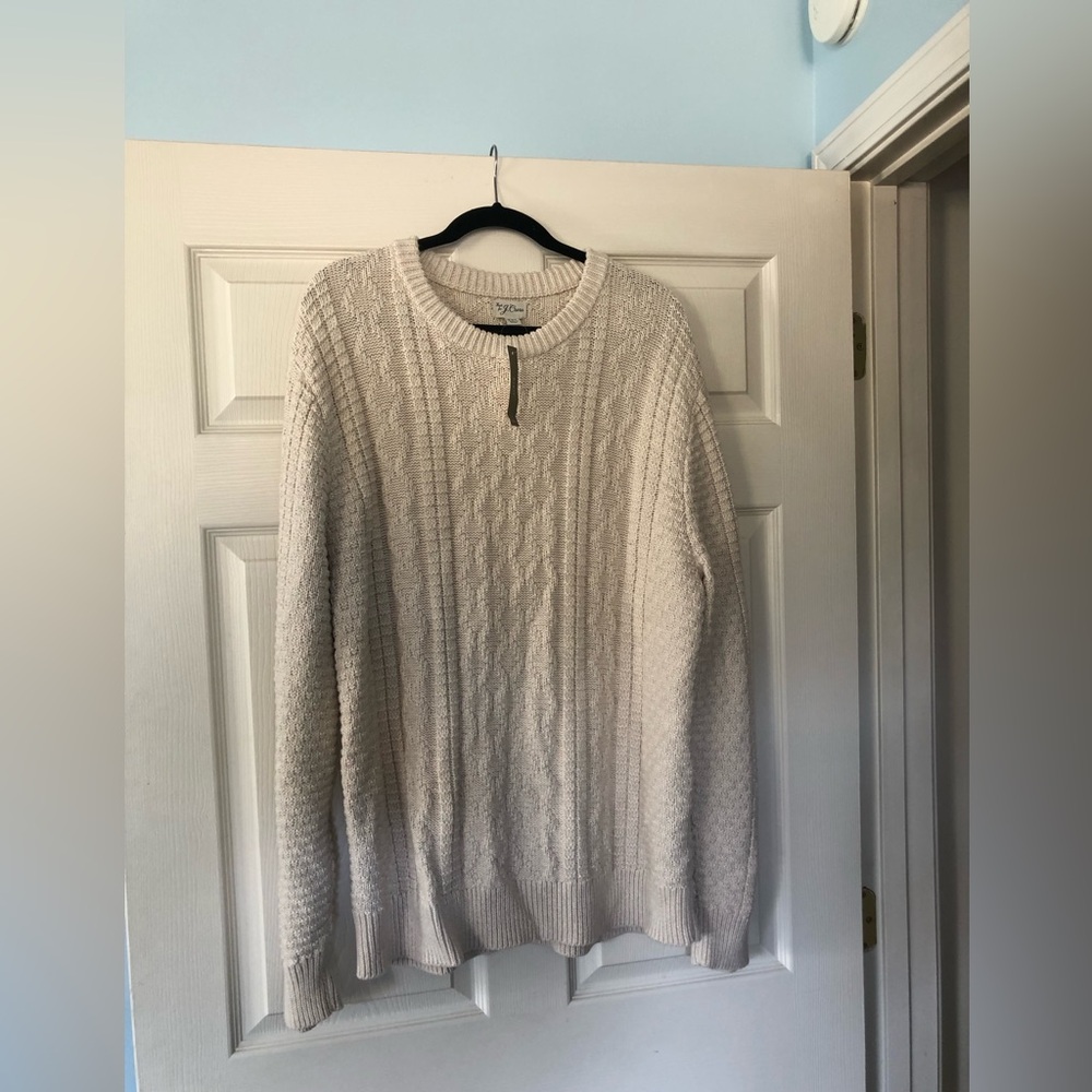Men’s 100% Cotton Cable Knit XXL Crew Neck J. Crew Sweater in Oatmeal